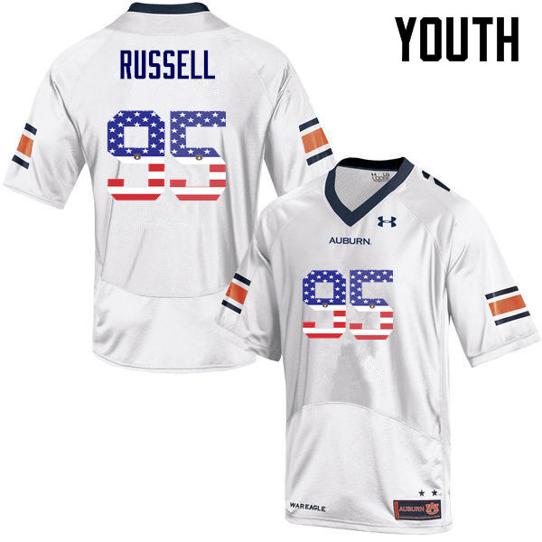 Youth #95 Dontavius Russell Auburn Tigers USA Flag Fashion College Football Jerseys-White
